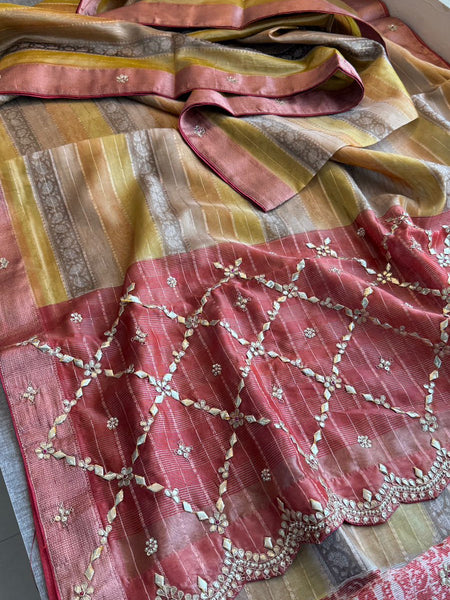 Pure Tissue Silk Banarasi Saree with Zardozi, Pearl & Gotapatti Handwork