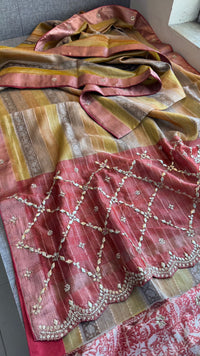 Pure Tissue Silk Banarasi Saree with Zardozi, Pearl & Gotapatti Handwork