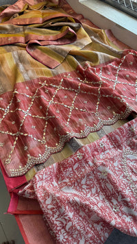 Pure Tissue Silk Banarasi Saree with Zardozi, Pearl & Gotapatti Handwork