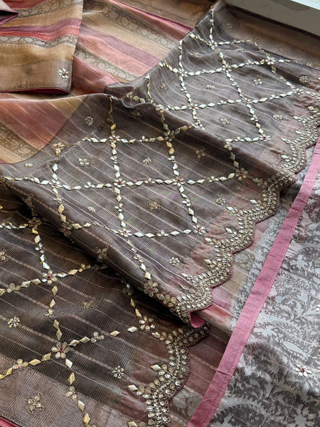 Pure Tissue Silk Banarasi Saree with Zardozi, Pearl & Gotapatti Handwork