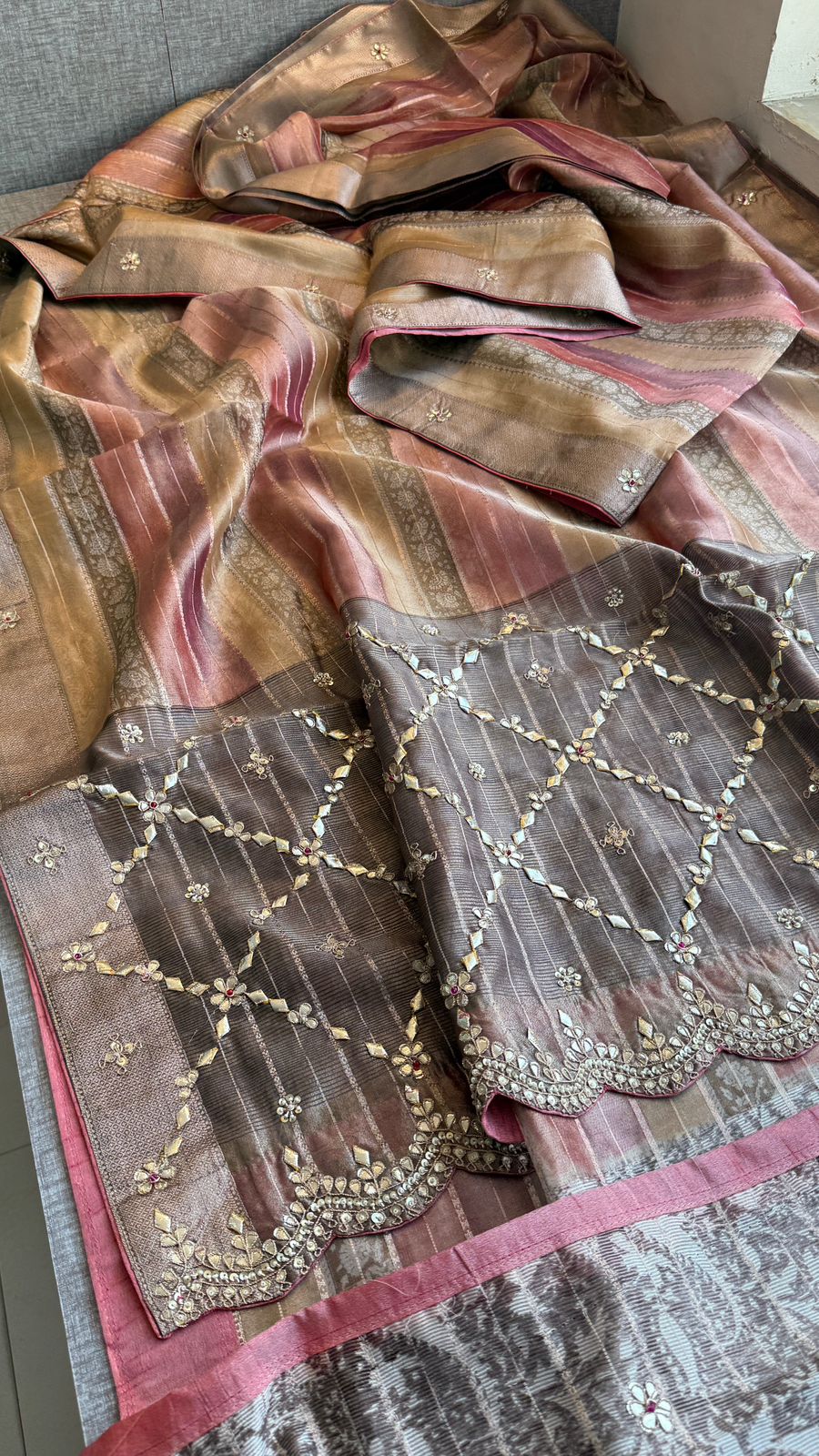 Pure Tissue Silk Banarasi Saree with Zardozi, Pearl & Gotapatti Handwork