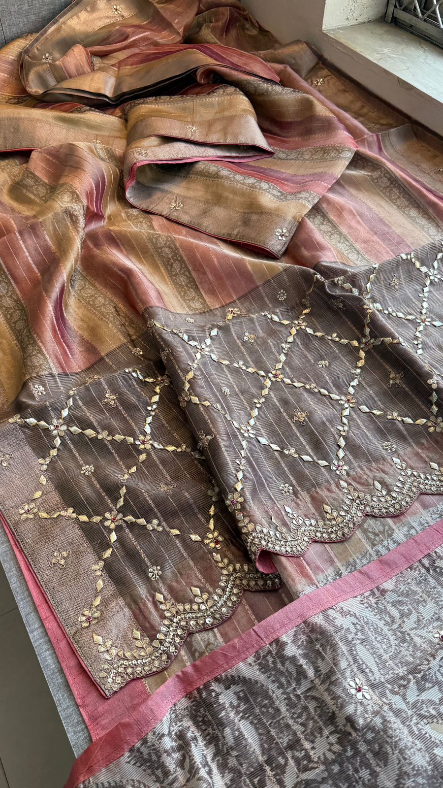 Pure Tissue Silk Banarasi Saree with Zardozi, Pearl & Gotapatti Handwork