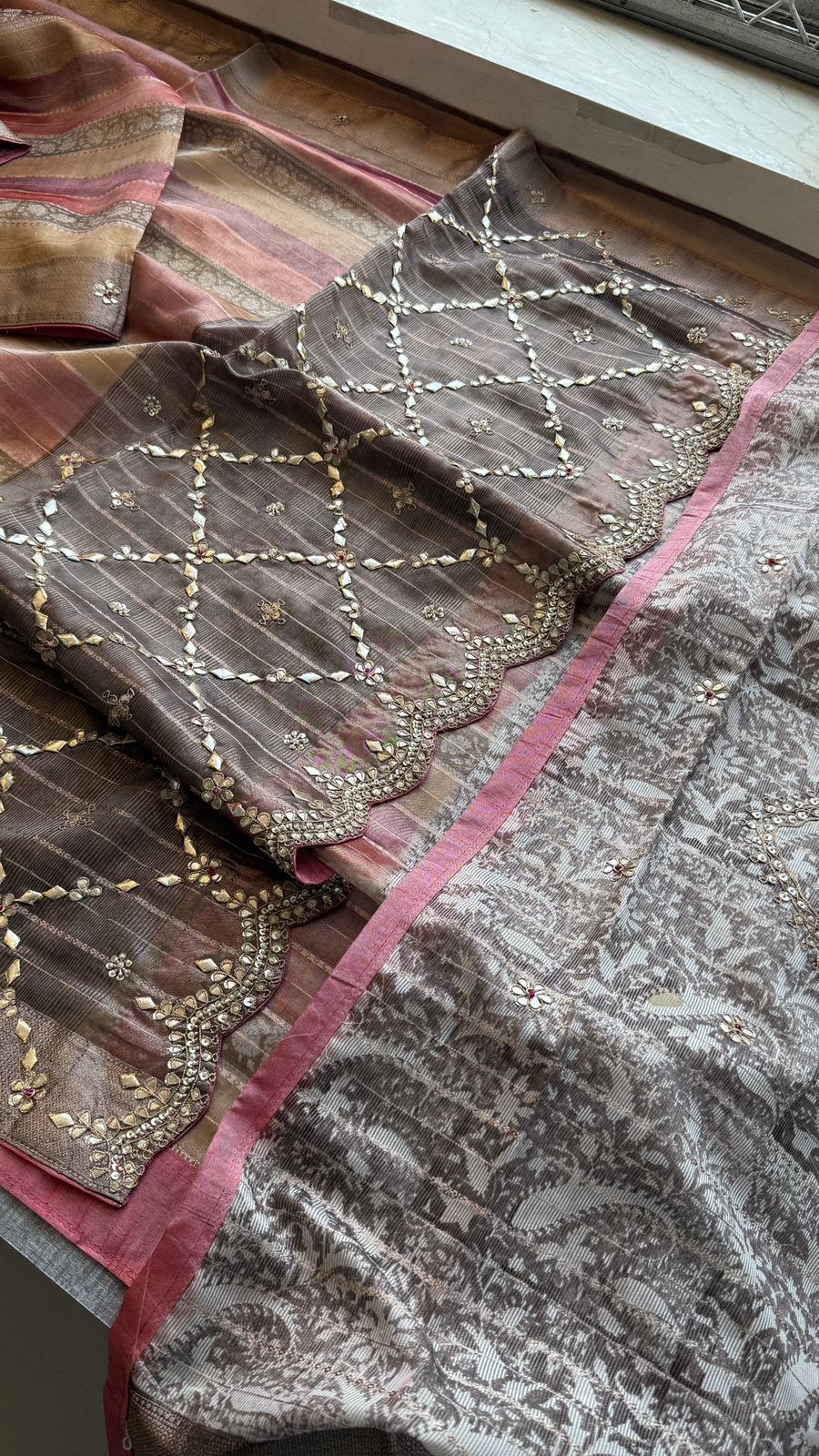 Pure Tissue Silk Banarasi Saree with Zardozi, Pearl & Gotapatti Handwork
