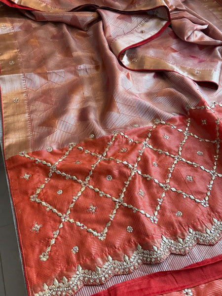 Pure Tissue Silk Banarasi Saree with Zardozi, Pearl & Gotapatti Handwork