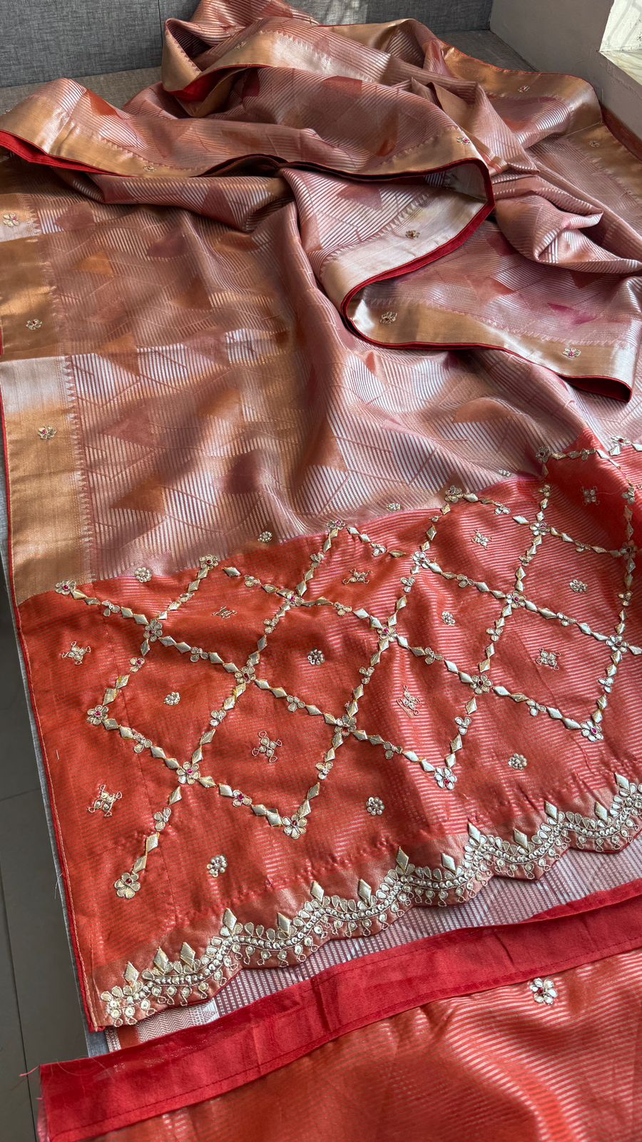 Pure Tissue Silk Banarasi Saree with Zardozi, Pearl & Gotapatti Handwork