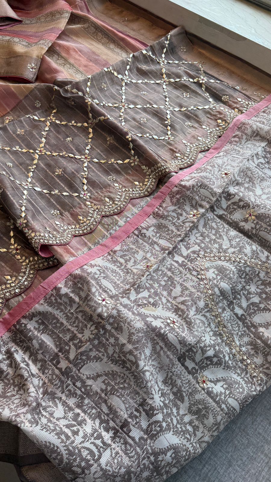 Pure Tissue Silk Banarasi Saree with Zardozi, Pearl & Gotapatti Handwork