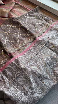 Pure Tissue Silk Banarasi Saree with Zardozi, Pearl & Gotapatti Handwork