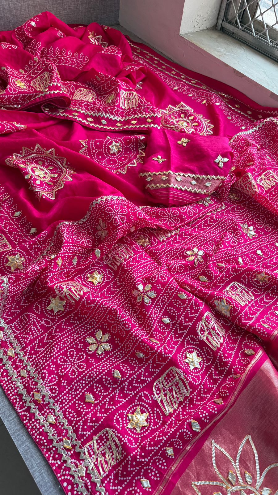 Gotta Patti Elephant Motif On Bandhej Munga Silk · 44 Artisan Hours of work · The Zari Edit