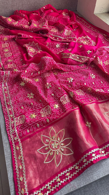 Gotta Patti Elephant Motif On Bandhej Munga Silk · 44 Artisan Hours of work · The Zari Edit