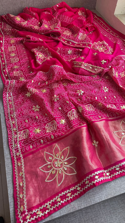 Gotta Patti Elephant Motif On Bandhej Munga Silk · 44 Artisan Hours of work · The Zari Edit