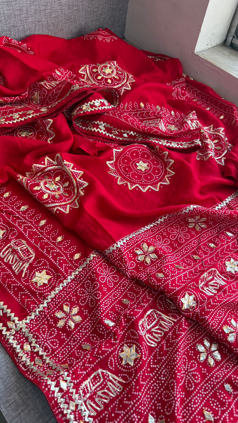 Gotta Patti Elephant Motif On Bandhej Munga Silk · 44 Artisan Hours of work · The Zari Edit