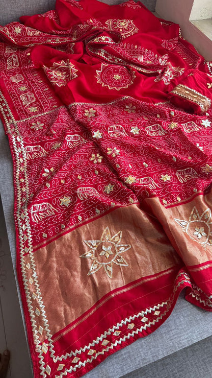 Gotta Patti Elephant Motif On Bandhej Munga Silk · 44 Artisan Hours of work · The Zari Edit