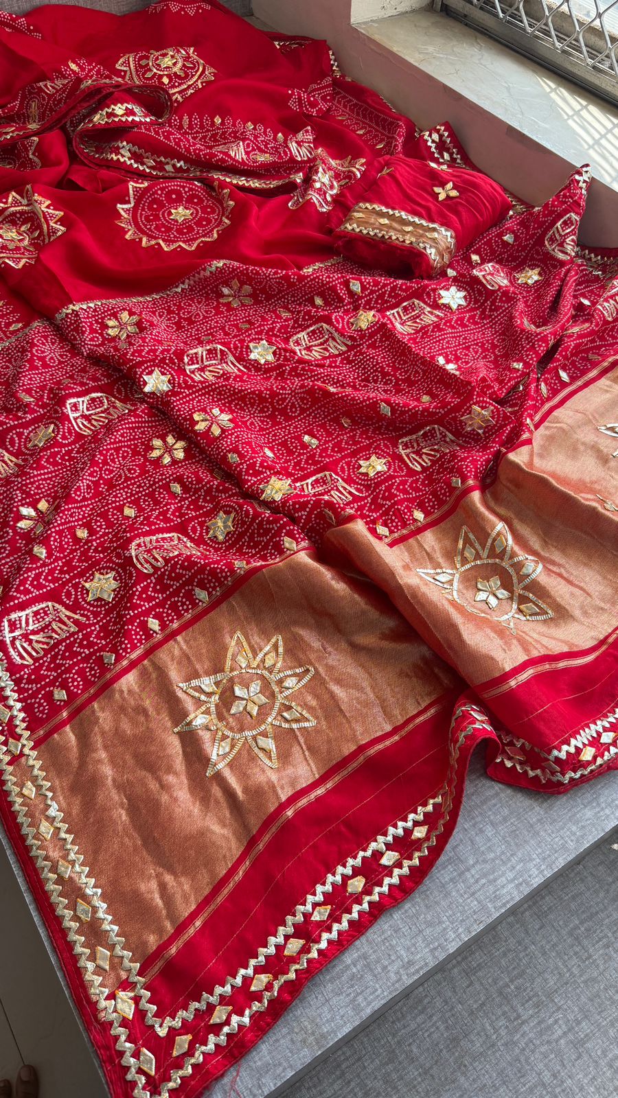 Gotta Patti Elephant Motif On Bandhej Munga Silk · 44 Artisan Hours of work · The Zari Edit
