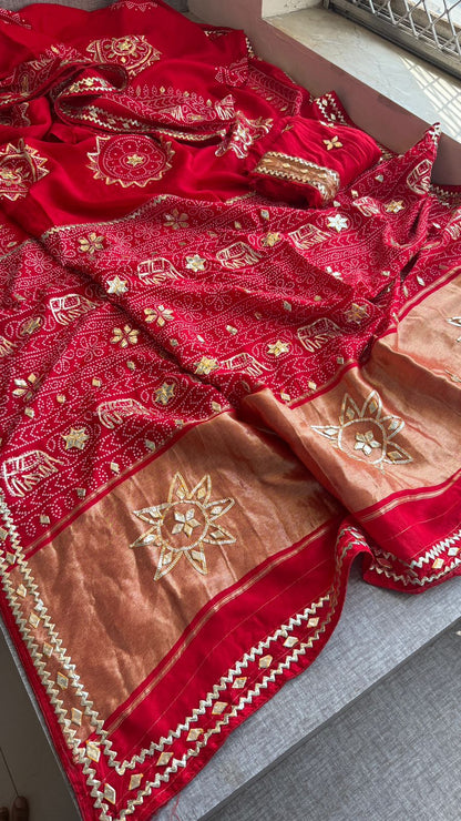 Gotta Patti Elephant Motif On Bandhej Munga Silk · 44 Artisan Hours of work · The Zari Edit