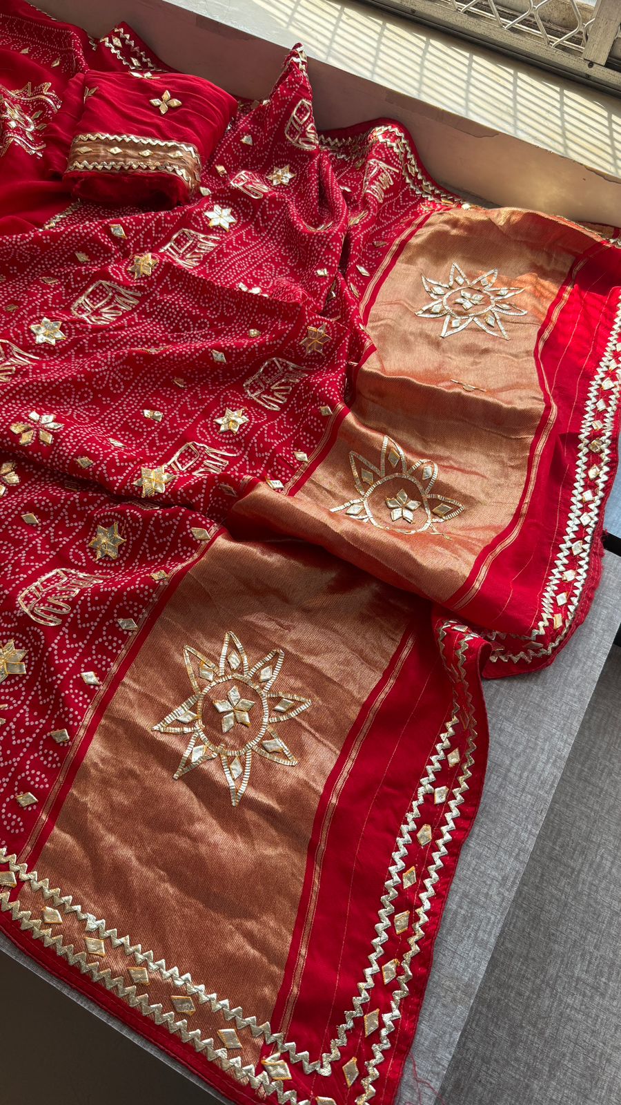 Gotta Patti Elephant Motif On Bandhej Munga Silk · 44 Artisan Hours of work · The Zari Edit