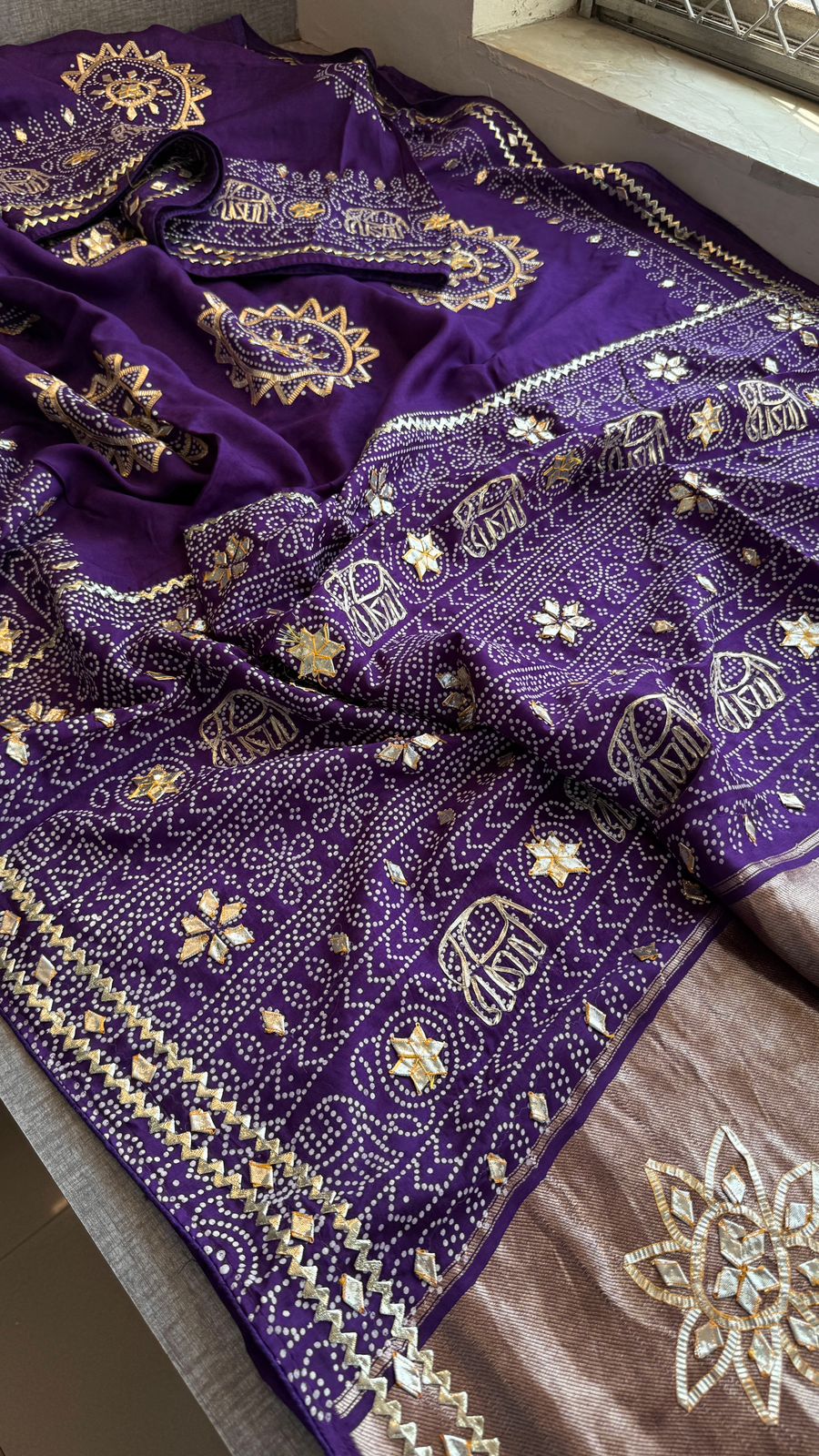 Gotta Patti Elephant Motif On Bandhej Munga Silk · 44 Artisan Hours of work · The Zari Edit