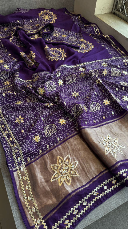 Gotta Patti Elephant Motif On Bandhej Munga Silk · 44 Artisan Hours of work · The Zari Edit