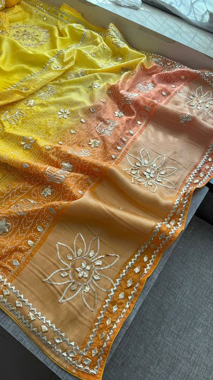 Gotta Patti Elephant Motif On Bandhej Munga Silk · 44 Artisan Hours of work · The Zari Edit
