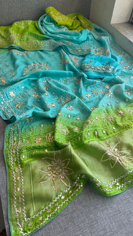 Gotta Patti Elephant Motif On Bandhej Munga Silk · 44 Artisan Hours of work · The Zari Edit