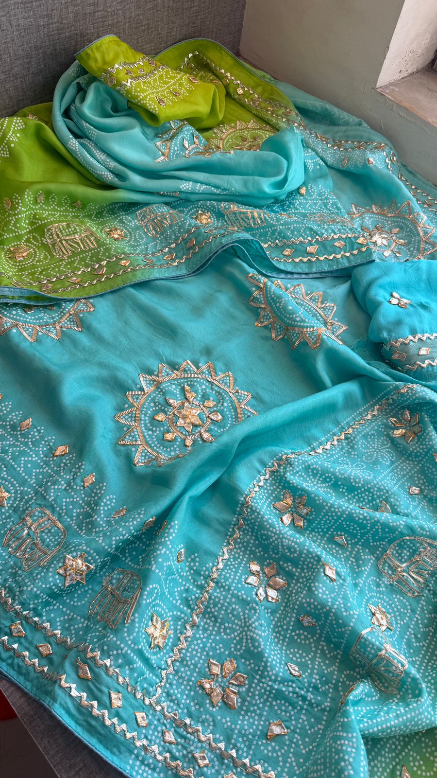 Gotta Patti Elephant Motif On Bandhej Munga Silk · 44 Artisan Hours of work · The Zari Edit