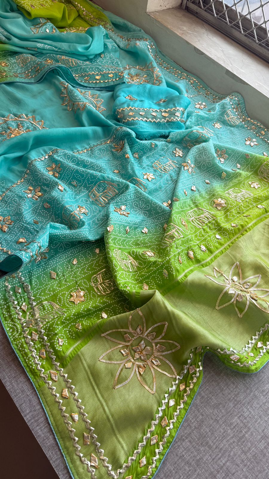 Gotta Patti Elephant Motif On Bandhej Munga Silk · 44 Artisan Hours of work · The Zari Edit