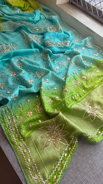 Gotta Patti Elephant Motif On Bandhej Munga Silk · 44 Artisan Hours of work · The Zari Edit