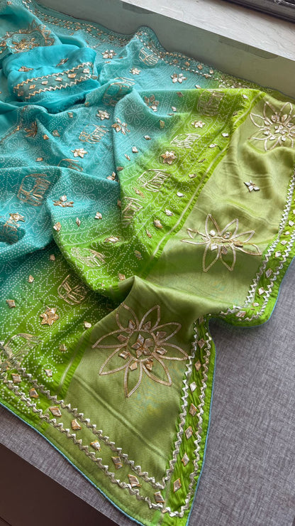 Gotta Patti Elephant Motif On Bandhej Munga Silk · 44 Artisan Hours of work · The Zari Edit