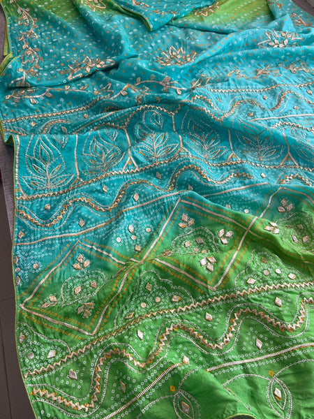 Radiant Festive Munga Silk Saree With Fine Sikhiya Gotapatti Hand Detailing