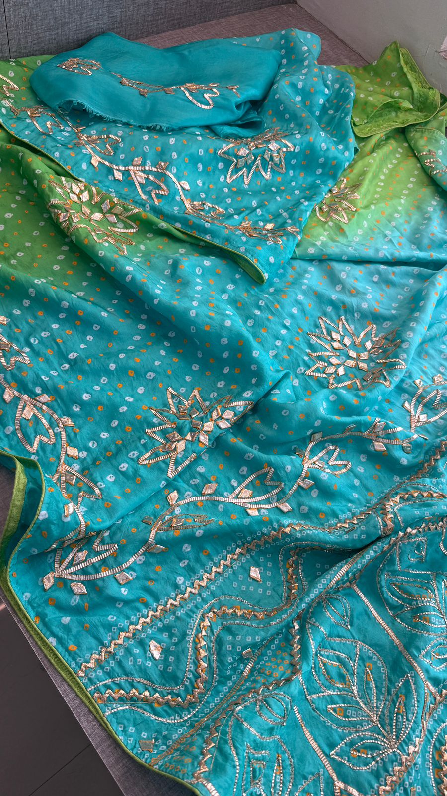 Radiant Festive Munga Silk Saree With Fine Sikhiya Gotapatti Hand Detailing