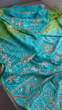 Radiant Festive Munga Silk Saree With Fine Sikhiya Gotapatti Hand Detailing