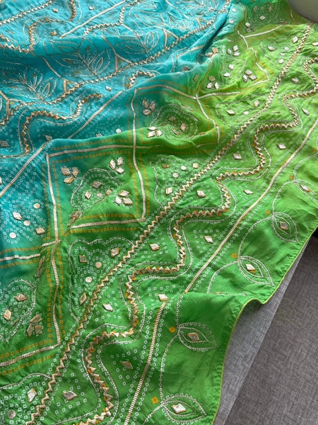 Radiant Festive Munga Silk Saree With Fine Sikhiya Gotapatti Hand Detailing