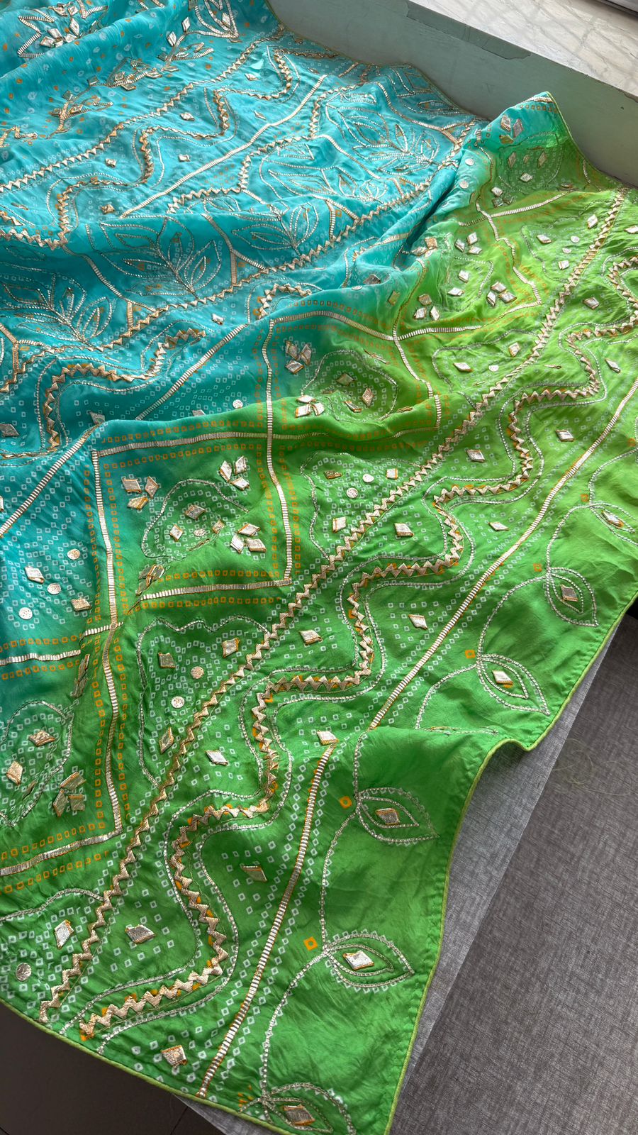Radiant Festive Munga Silk Saree With Fine Sikhiya Gotapatti Hand Detailing