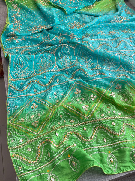 Radiant Festive Munga Silk Saree With Fine Sikhiya Gotapatti Hand Detailing