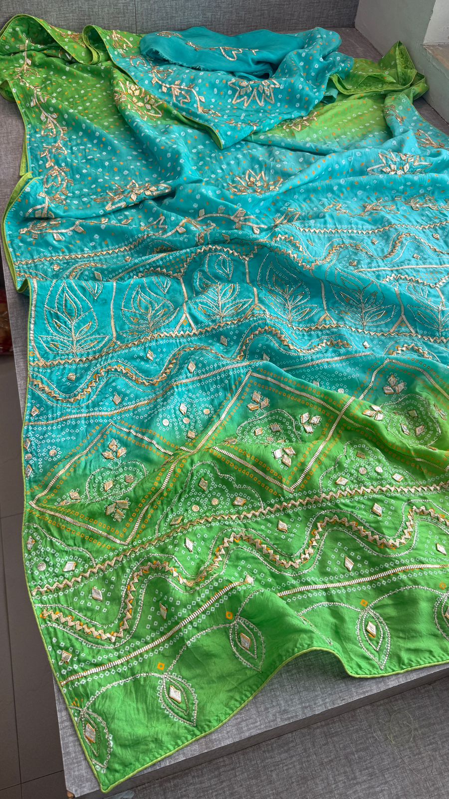 Radiant Festive Munga Silk Saree With Fine Sikhiya Gotapatti Hand Detailing