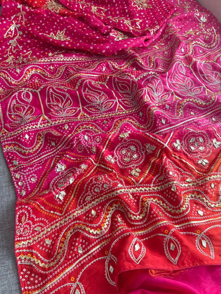 Radiant Festive Munga Silk Saree With Fine Sikhiya Gotapatti Hand Detailing