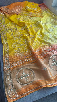 Vibrant Dual Tone Munga Silk Saree With Intricate Sikhiya Gotapatti Artistry