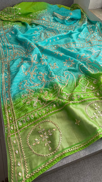 Vibrant Dual Tone Munga Silk Saree With Intricate Sikhiya Gotapatti Artistry