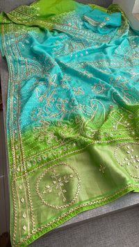 Vibrant Dual Tone Munga Silk Saree With Intricate Sikhiya Gotapatti Artistry