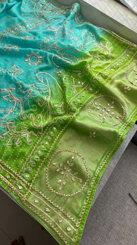 Vibrant Dual Tone Munga Silk Saree With Intricate Sikhiya Gotapatti Artistry