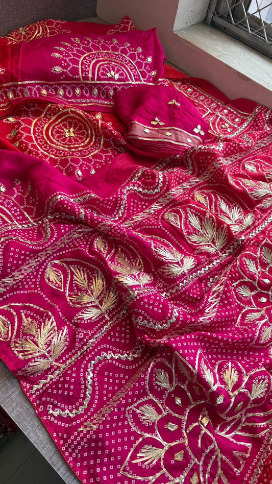 Sikhiya Gotta Patti Floral On Munga Silk Lakdi Patta · 40 Artisan Hours of work · The Shringar Edit