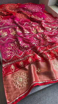 Elegant Munga Silk Lakdi Patta Saree With Delicate Sikhiya Gotapatti Floral Work