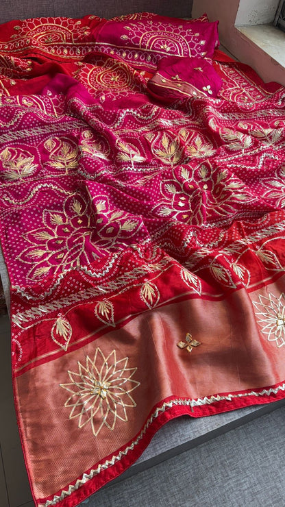 Sikhiya Gotta Patti Floral On Munga Silk Lakdi Patta · 40 Artisan Hours of work · The Shringar Edit