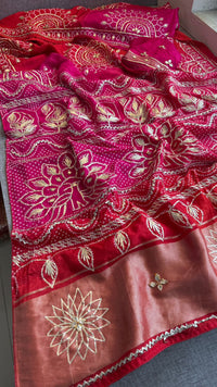 Elegant Munga Silk Lakdi Patta Saree With Delicate Sikhiya Gotapatti Floral Work