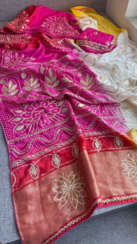 Elegant Munga Silk Lakdi Patta Saree With Delicate Sikhiya Gotapatti Floral Work