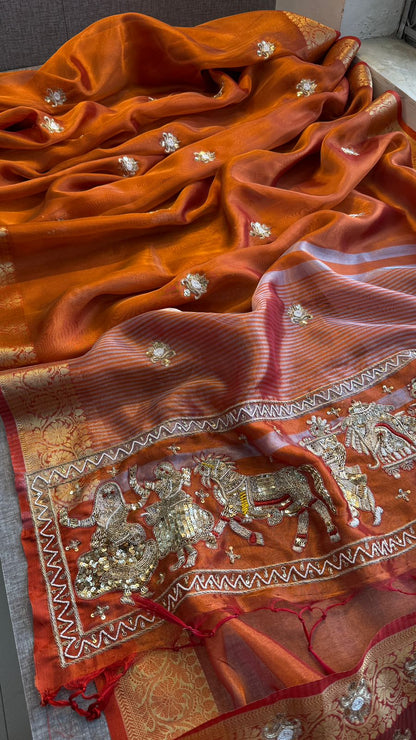 Zardozi Story Pallu On Tissue Silk Banarasi · 72 Artisan Hours of work · The Royal Edit