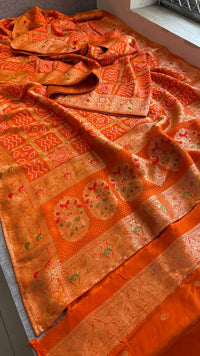 Festive Bandhej Inspired Banarasi Silk Saree With Rich Woven Pallu Design
