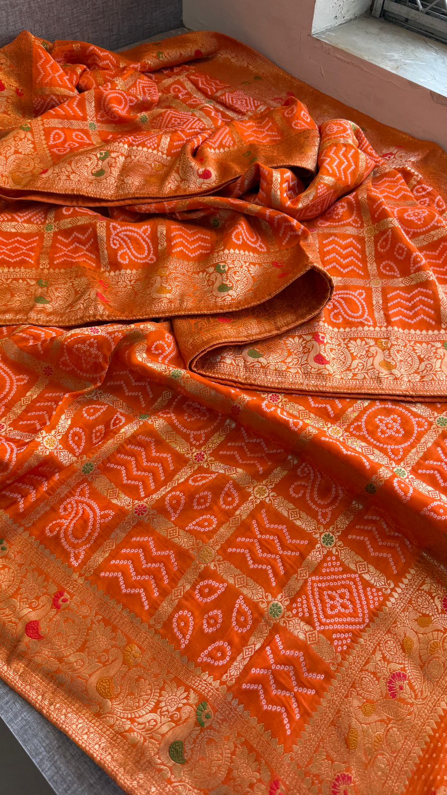 Festive Bandhej Inspired Banarasi Silk Saree With Rich Woven Pallu Design