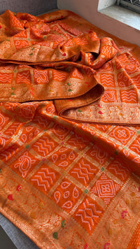 Festive Bandhej Inspired Banarasi Silk Saree With Rich Woven Pallu Design