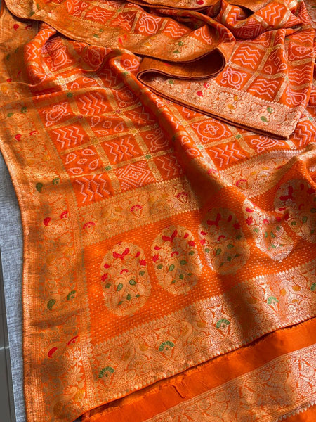 Festive Bandhej Inspired Banarasi Silk Saree With Rich Woven Pallu Design