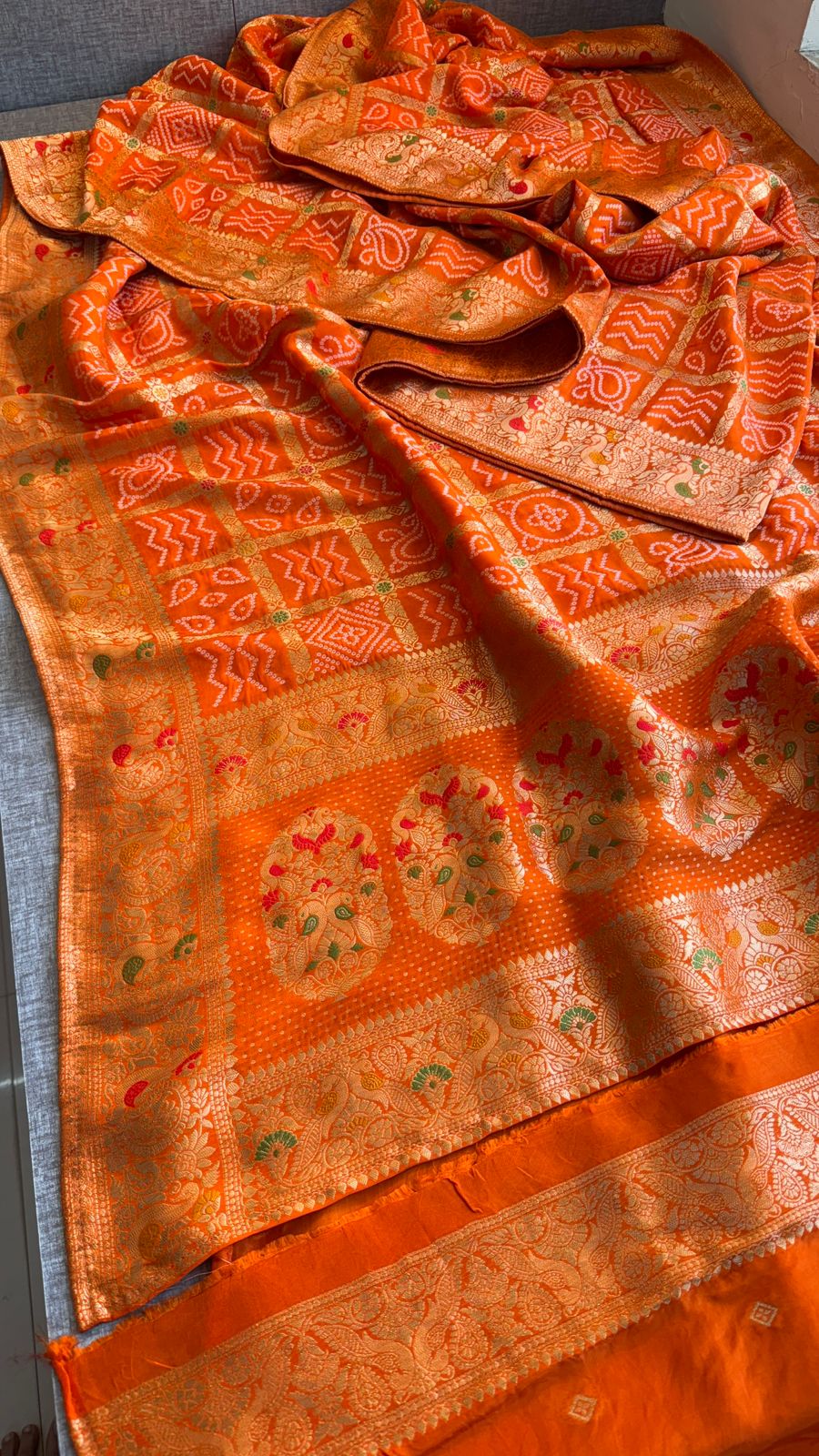 Festive Bandhej Inspired Banarasi Silk Saree With Rich Woven Pallu Design